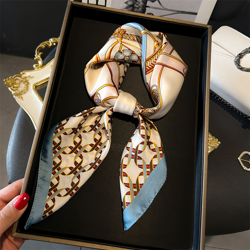 Face Scarf Mask - Luxury Female Square Scarf Chain Print